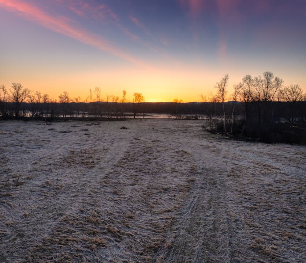 A frost-covered field at first light, the kind of morning that decides how much insulation you need